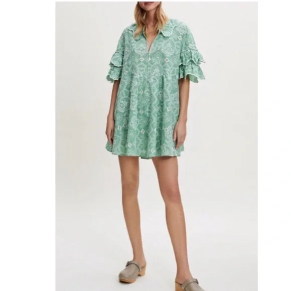 Maje Raberie Embroidered Eyelet Cotton Dress hold C - Picture 3 of 16